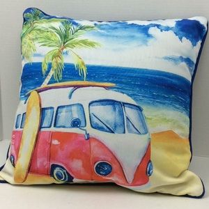 🚫Sold🚫Throw Pillow VW Bus Surfboard Beach Theme